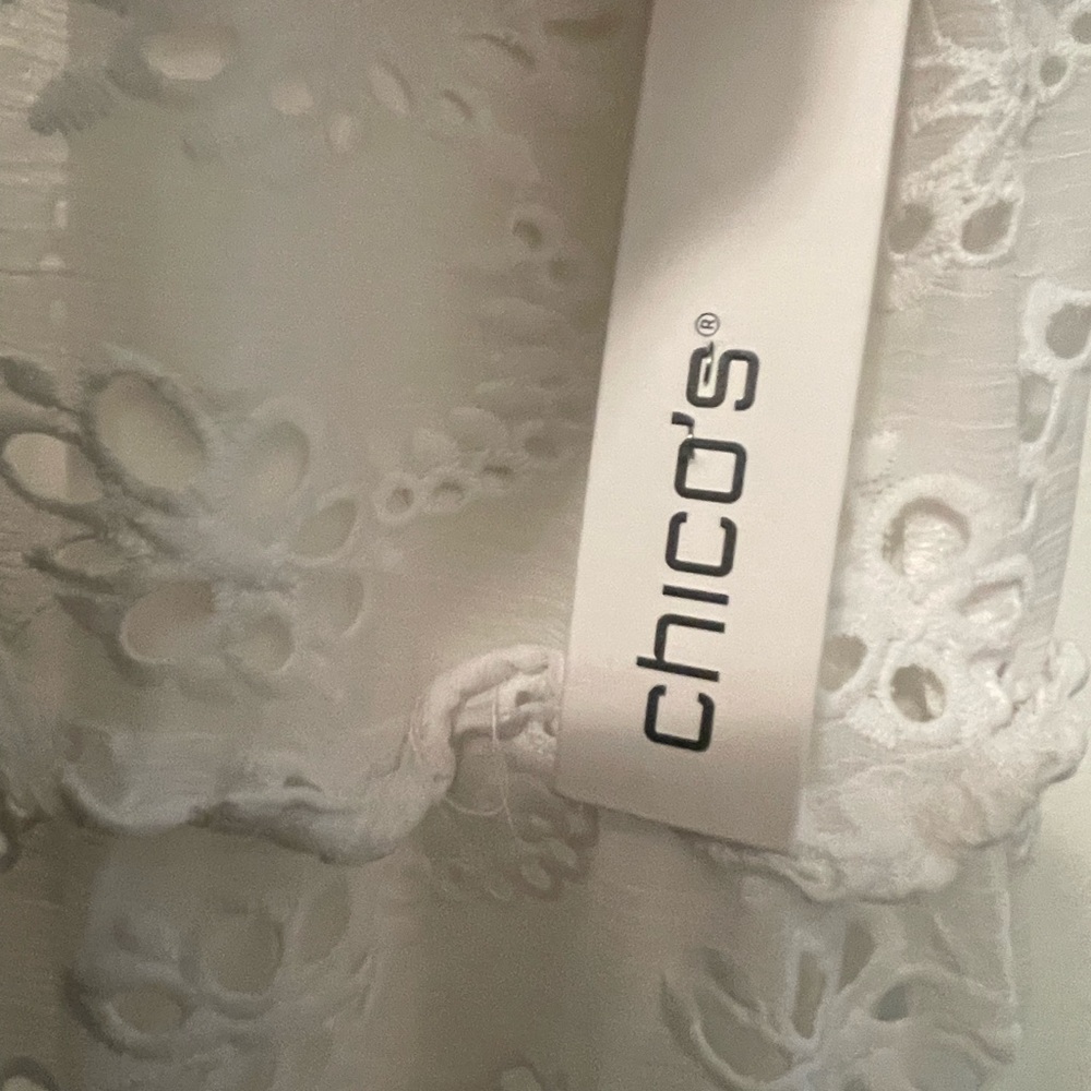 CHICO’s MIDI DRESS EYELET TIERED DRESS Alabaster WHITE Sz 1.5 - Picture 10 of 11
